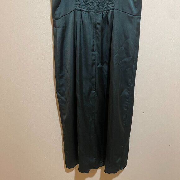 Abercrombie & Fitch Size S Small Dark Green Satin Ruched Slip Dress Side Slit - Picture 11 of 11